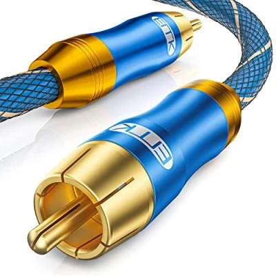 Afbeelding van EMK Subwooferkabel, digitale coaxkabel, RCA, vergulde stekker, audiokabel voor subwoofer, AV ontvanger, versterker, thuisbioscoop (Cinch naar cinch blauw, 1 m)