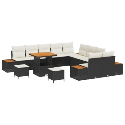 Afbeelding van vidaXL 13 delige Tuinbank Set met Kussens Zwart Poly Rattan Acacia