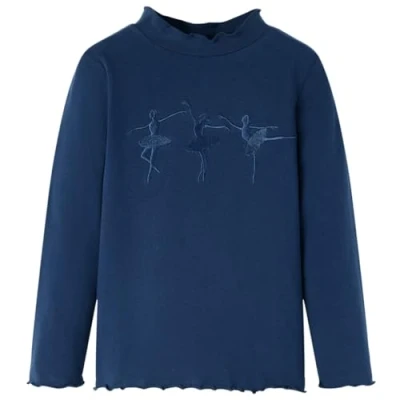 Afbeelding van Kindershirt lange mouwen ballerinaprint 128 marineblauw