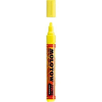 Afbeelding van Molotow ONE4ALL 4mm Acryl Marker Fluoriserend Geel Geschikt voor vele oppervlaktes zoals canvas, hout, steen, keramiek, plastic, glas, papier, leer...