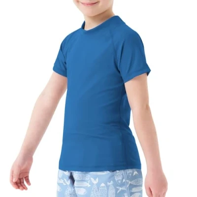 Afbeelding van MEETWEE Badpak voor kinderen, Rashvest, lange mouwen/kort, UPF 50+ zonwering, Rash Guard 5 15 jaar, blauw, korte mouwen, 14 Jaren