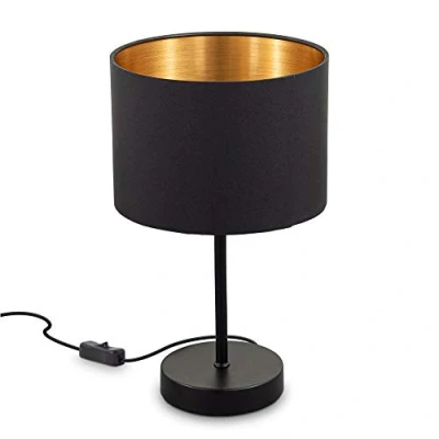 Afbeelding van B.K.Licht Zwart Gouden Tafellamp metaal &amp; stof met kap voor binnen industriële bedlamp slaapkamer lamp E27 fitting excl. lichtbron