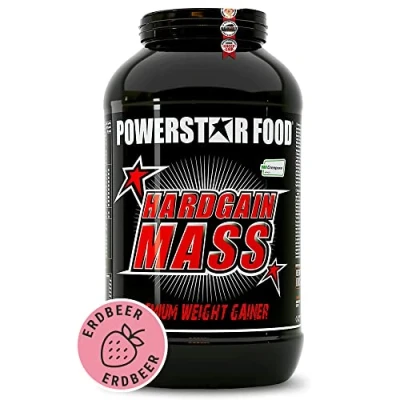 Afbeelding van Powerstar Hardgain Mass 3600 g Weight Gainer met creatine &amp; zonder toegevoegde suiker Massa, kracht snelle spieropbouw Duitse productie Shake om te toenemen Strawberry