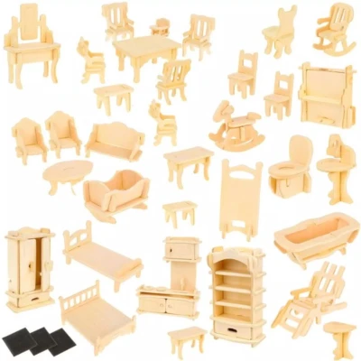 Afbeelding van Kruzzel Set van 34 houten meubels voor poppen.