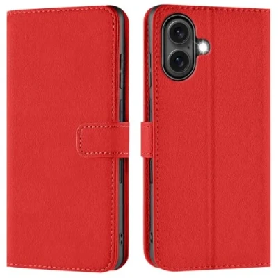 Afbeelding van Verco Hoes voor mobiele telefoon iPhone 16, bookcase tas, flipcover case met kaartvakjes, opstelfunctie, rood