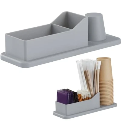 Afbeelding van Navaris organizer koffie tafel Voor jouw koffiestation thuis of op werk 24,4 x 8,7 6,8 cm bekers, suiker en koffiemelk Grijs
