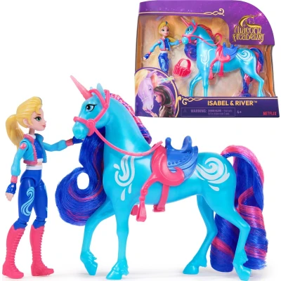 Afbeelding van Unicorn Academy Pop Isabel &amp; Eenhoorn River met 2 rijaccessoires en borstel Speelfigurenset
