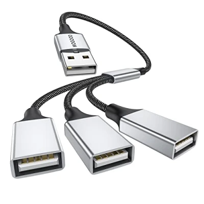 Afbeelding van 3 poorts USB splitter kabel, MOGOOD Type B 1 male naar female 2.0 power adapter verlengkabel Hub voor opladen/gegevensoverdracht/laptop/Mac