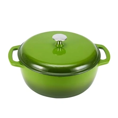 Afbeelding van Amazon Basics Braadpan, gietijzer, geëmailleerd, rond, met deksel, 4 liter, groen