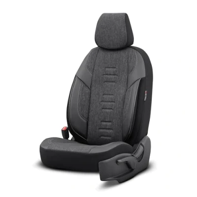 Afbeelding van Universele Linnen/Leder/Stoffen Stoelhoezenset &#039;Throne&#039; Zwart/Grijs 11 delig geschikt voor Side Airbags