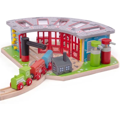 Afbeelding van Bigjigs FIVE WAY Engine SHED Speelgoedtreinbaan voor kinderen, Maat: One Size, Multi coloured