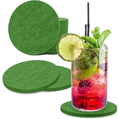 Afbeelding van wortek Vilten onderzetters rond voor glazen, set van 8 glazen dranken, kopjes, bar, glas, diameter 10 cm, wasbare onderzetters, groen onderzetterset
