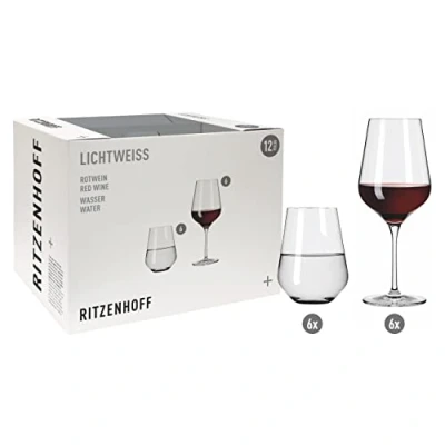 Afbeelding van RITZENHOFF 6111011 set rode wijn en waterglas serie lichtwit 12 stuks voor 400 ml, stijlvol Made in Germany