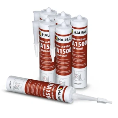 Afbeelding van Hausa, Haard en ovenafdichtmiddel, 6 x 310 ml hittebestendige speciale afdichtstof HA1500, siliconen, afdichtmiddel, afdichtsiliconen, afdichtingssilicon, donkergrijs