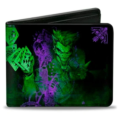Afbeelding van Gesp Down Unisex Portemonnee De Joker Card Flipping Poses Zwart/groen/paars Bi Fold, Multi kleuren, Eén maat