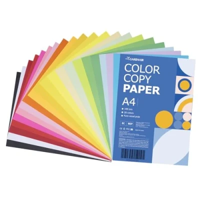 Afbeelding van Carehabi 20 kleuren A4 80 g/m², 100 vellen gekleurd kopieerpapier, papier voor doe het zelf knutselen, vormgeven decoreren en kunsthandwerk