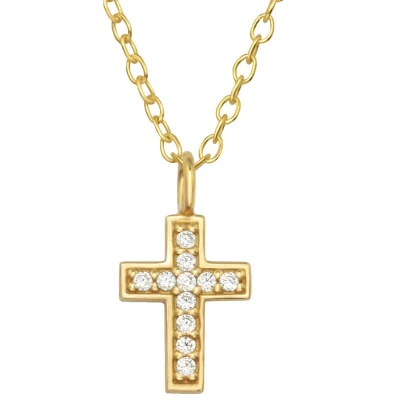 Afbeelding van JoyS Zilveren kruisje hanger 7 x 9 mm met ketting (39 cm) voor kinderen zirkonia kruis sterling zilver 925 gold plated
