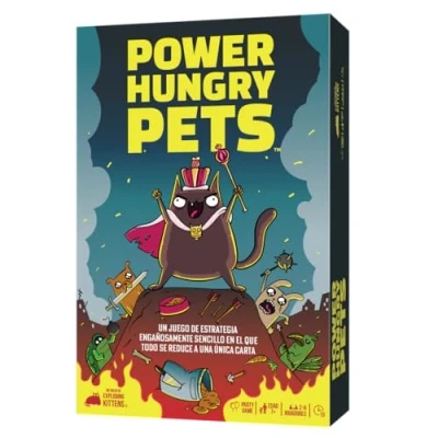 Afbeelding van Exploding Kittens Power Hungry Pets Bedrieglijk eenvoudig strategiespel waarbij alles wordt gereduceerd tot één kaart, vanaf 7 jaar, 2 6 spelers, 15 min per spel, Spaans