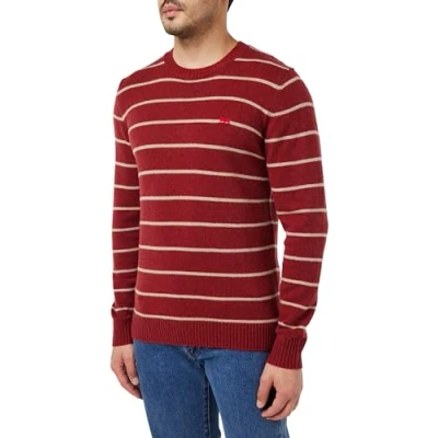 Afbeelding van Levi&#039;s heren Fijngebreide trui in wolblend met logoborduring en streepprint de kleur Steenrood, maat: S