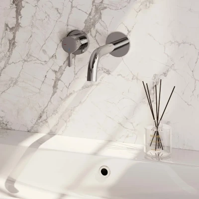 Afbeelding van BRAUER Chrome Edition inbouw wastafelmengkraan met gebogen uitloop en rozetten model E2 chroom