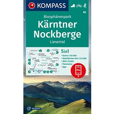 Afbeelding van KOMPASS Wanderkarte 66 Biosphärenpark Kärntner Nockberge, Liesertal 1:50.000: 5in1 mit Panorama, Aktiv Guide und Detailkarten inklusive ... in der App. Fahrradfahren. Skitouren.