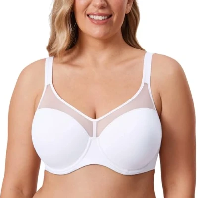 Afbeelding van DELIMIRA Dames T shirt BH met beugel Volledige cups Naadloze beha Grote maten Gewatteerd wit 80F