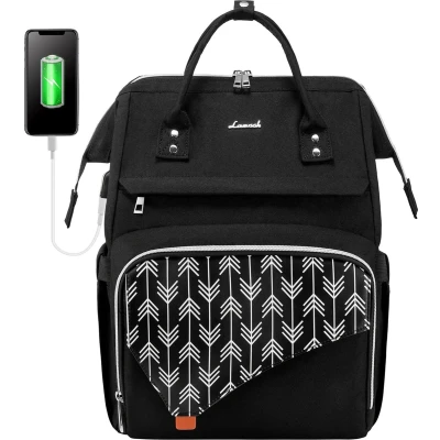 Afbeelding van Laptoprugzak voor dames, 17 inch, zwart, schoolrugzak, tas, waterdicht met USB oplaadaansluiting, grote rugzak werk, reizen, school