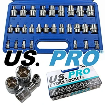 Afbeelding van US PRO 28st 1/4&quot; 3/8&quot; 1/2&quot; E Torx Star Socket Set E4 E24 3254