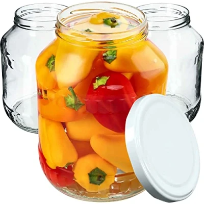 Afbeelding van KADAX Weckpotten, 1,7 liter, inmaakpotten, diameter van 89 mm, komkommerglas, ronde potten met schroefdeksel (wit deksel, 12 stuks)