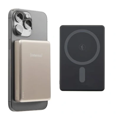 Afbeelding van Intenso MW10000 Magnetische powerbank, 10.000 mAh, compatibel met MagSafe, draadloos opladen 15 W, USB C PD 20 voor iPhone en Android, getest in Duitsland, champagne