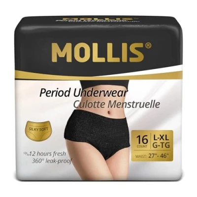 Afbeelding van MOLLIS Wegwerp menstruatieondergoed voor dames Postpartum slip Ondergoed bij zware menstruatie Lekvrij en comfortabel Zwart Maat L/XL 16 Stuks