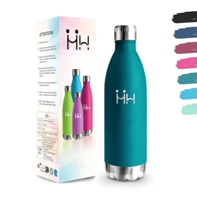 Afbeelding van Drinkfles, 1000 ml, BPA vrij, drinkfles van roestvrij staal, 304 dubbelwandig, vacuüm geïsoleerd, isolatiefles voor camping, kantoor, bergbeklimmen, wandelen, mosgroen, lekvrij