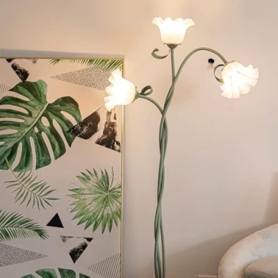 Afbeelding van staande lamp, groen, lamp van ijzer, vrij instelbaar op 360 E27, in Europese stijl, 170 cm, geschikt voor woonkamer, kantoor, slaapkamer, inclusief 3 gloeilampen