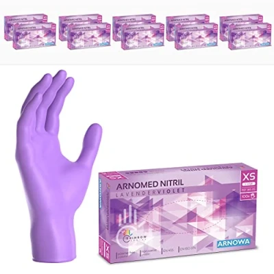 Afbeelding van ARNOMED wegwerphandschoenen paars, nitril handschoenen XS, met 1000 stuks, poedervrij. Latexvrije rubber handschoenen, verkrijgbaar in S, M, L &amp; XL