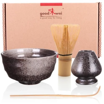 Afbeelding van Goodwei Japanse Matcha Set Theeceremonie (4 delig Klopperhouder, Goma)