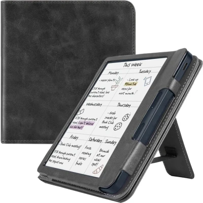 Afbeelding van Case2go E reader hoes geschikt voor Kobo Libra Colour Sleepcover Auto/Wake functie Met handstrap Zwart