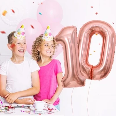 Afbeelding van Verjaardagscijfer ballon 10 jaar roségouden folieballon XXL enorme in 40 101 cm verjaardagsdecoratie cijfer decoratie voor verjaardag, vliegen met helium
