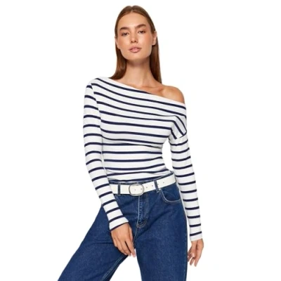 Afbeelding van Trendyol TWOAW24BZ00227 Volwassenen Vrouwen Blouse marineblauw XL