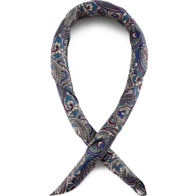 Afbeelding van Zijden halsdoek met donkerblauw en donkergroen paisleymotief