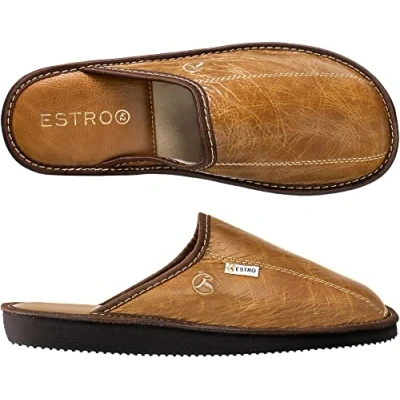 Afbeelding van Herenpantoffels Huisschoenen Leer Thuis Instappantoffels Herenslipper Memory Foam Traagschuim RUST (43, Kameel)