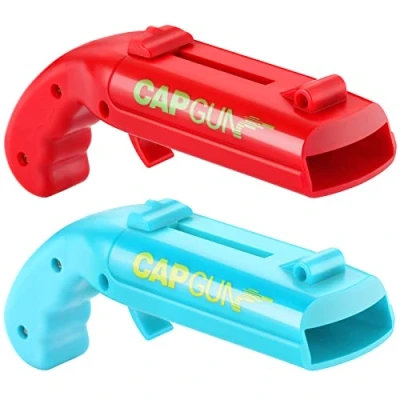 Afbeelding van Flesopener, Cap Gun Bieropener, Bierspellen, Funny Launcher Shooter Flesopener voor Home Party, Outdoor BBQ, Creative Game, Bar Drink Gift Schiet meer dan 5 meter (rood en blauw)