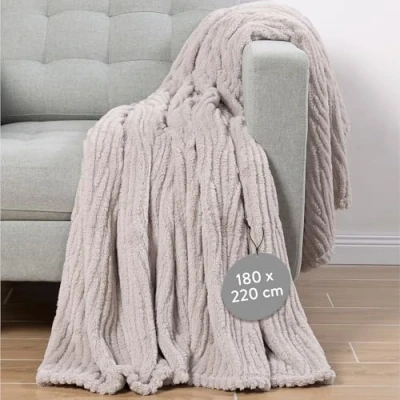 Afbeelding van HOMELEVEL sherpa fleece deken Warme en zachte plaid Knuffeldeken ideaal voor bed sofa Wasmachinebestendig Sprei van 150 x 220 cm Beige