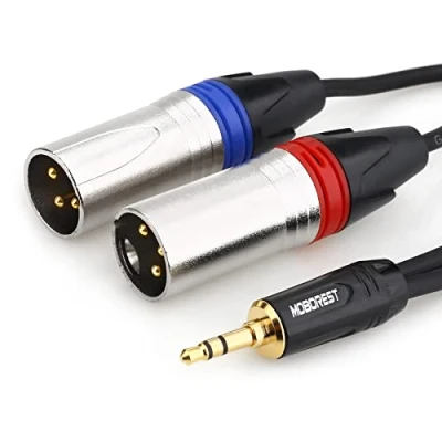 Afbeelding van MOBOREST Dual XLR naar 3.5mm Jack Splitter Patch Kabel, TRS Stereo Male 2 aux kabel met mic 1.5Meters