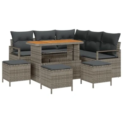 Afbeelding van vidaXL 9 delige tuinsofa set met kussens grijs poly rattan acacia