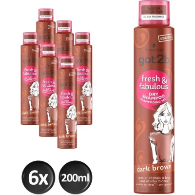 Afbeelding van Schwarzkopf Got2b Fresh &amp; Fabulous Brown Droogshampoo Voordeelverpakking 6x200ml