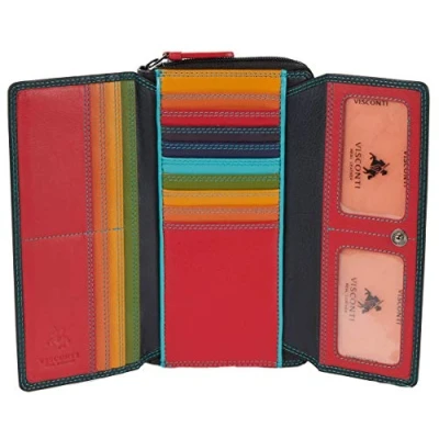 Afbeelding van VISCONTI Lederen damesportemonnee Rainbow meerkleurig XL Purse (RB78), Black Multi (zwart), X Large, Modern