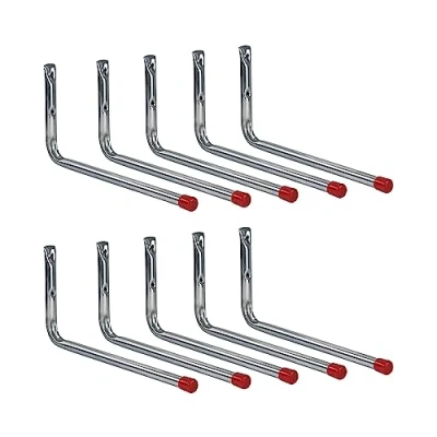Afbeelding van Gedotec Apparaathouder, metaal, wandhaken, werkplaats, rek, montagehaken, garage, lijn, verzinkt lengte 350 mm, apparaathaak, L vorm om te schroeven, 10 stuks, garagehaken, set voor wandmontage