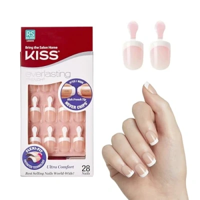 Afbeelding van KISS Everlasting French Nail Kit Endless, 1 pack (1 x 28 stuks) + Nagellijm Minivijl Manicure stick