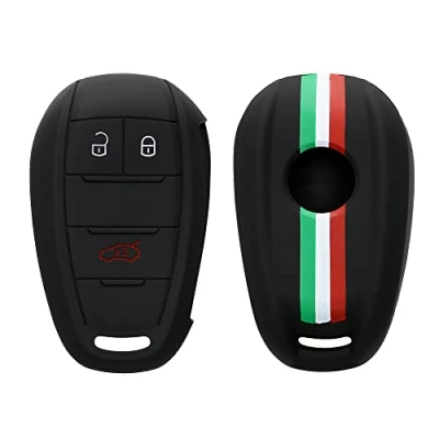 Afbeelding van kwmobile Autosleutel hoesje geschikt voor Alfa Romeo 3 knops draadloze behuizing in groen / rood zwart Italiaanse Strepen design