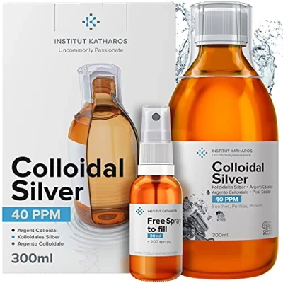 Afbeelding van Premium Colloïdaal Zilver 300ml ● 40 PPM Optimaal Geconcentreerde Formule, Kleinere Deeltjes, Betere Resultaten Laboratorium Gecertificeerd Gratis Navulbare Spuitfles &amp; E boek Inbegrepen